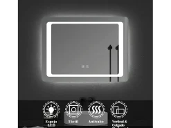 AICA espejo 80 x 60 cm ,rectangular ,luz led,antivaho y brillo regulable,función de memoria agapada Transparente Outlet