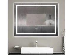 Outlet AICA espejo 80 x 60 cm,rectangular,con función antivaho,Bluetooth, espejo con luz de 3 colores,brillo ajustable,función de memoria agapada Transparente