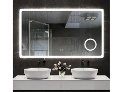 Clearance AICA Espejo 120 x 70 cm,rectangular,con función antivaho,Bluetooth，lupa 3x,con luz de 3 colores,brillo ajustable,función de memoria agapada Transparente