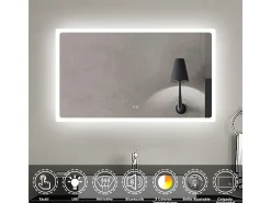 Espejo-AICA espejo 1200 x 700 mm,con función antivaho,Bluetooth，espejo con luz de 3 colores,brillo ajustable,función de memoria agapada Transparente
