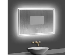 AICA espejo 800 x 600 mm,rectangular,con función antivaho,Bluetooth, espejo con luz de 3 colores,brillo ajustable,función de memoria agapada Transparente