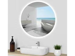 AICA Espejo de baño con iluminación LED Espejo redondo,60 x 60 cm, luz 3 colores, antivaho, brillo ajustable, memoria de apagado Transparente Discount