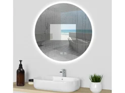 AICA Espejo de baño con iluminación LED Espejo redondo,60 x 60 cm, luz 3 colores, antivaho, brillo ajustable, memoria de apagado Transparente Discount