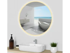 AICA Espejo de baño con iluminación LED Espejo redondo,60 x 60 cm, luz 3 colores, antivaho, brillo ajustable, memoria de apagado Transparente Discount