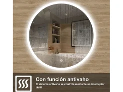 Espejo-AICA Espejo de baño con iluminación LED Espejo redondo,120 cm, antivaho, brillo ajustable, memoria de apagado Transparente
