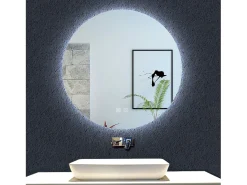 Clearance AICA Espejo de baño con iluminación LED Espejo redondo,60 x 60 cm, luz 3 colores, antivaho, memoria de apagadobrillo ajustable Transparente