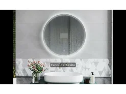 Espejo-AICA Espejo de baño con iluminación LED Espejo redondo,70 cm, antivaho, brillo ajustable, memoria de apagado Transparente