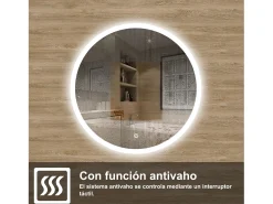 AICA Espejo de baño con iluminación LED Espejo redondo,60 cm, antivaho, brillo ajustable, memoria de apagado Transparente