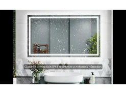 AICA Espejo de baño con luz LED,100 x 60 cm,luz led+ antivaho+ brillo ajustable+ función de memoria agapada Transparente Clearance