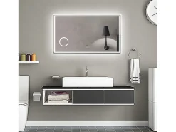 Online Aica Espejo de baño LED 140×80 cm,Reloj,Lupa,Bluetooth Transparente