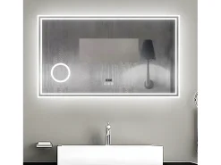 Online Aica Espejo de baño LED 140×80 cm,Reloj,Lupa,Bluetooth Transparente