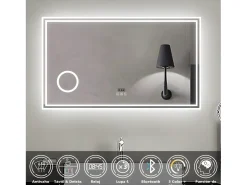 Online Aica Espejo de baño LED 140×80 cm,Reloj,Lupa,Bluetooth Transparente