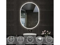 Aica Espejo de baño LED 45 x 75 cm, ovalado, antivaho, luminosidad regulable Transparente New