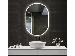 Aica Espejo de baño LED 45 x 75 cm, ovalado, antivaho, luminosidad regulable Transparente New