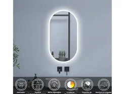 Aica Espejo de baño LED 500 x 1000 mm, ovalado, antivaho, luminosidad regulable Transparente Hot