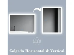 Aica Espejo-Espejo de baño LED 120×70cm,antivaho,interruptor táctil Transparente