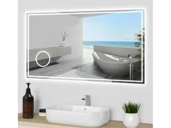 Aica Espejo-Espejo de baño LED 160×80cm,Bluetooth,3×lupa Transparente
