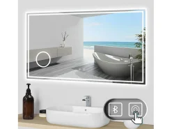 Aica Espejo-Espejo de baño LED 160×80cm,Bluetooth,3×lupa Transparente