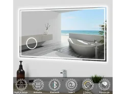 Aica Espejo-Espejo de baño LED 160×80cm,Bluetooth,3×lupa Transparente