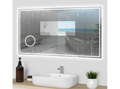 Aica Espejo-Espejo de baño LED 160×80cm,Bluetooth,3×lupa Transparente