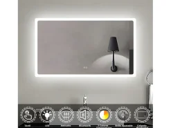 Aica Espejo-Espejo de baño LED 120×70cm,Bluetooth,antivaho Transparente