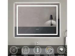 Online Aica Espejo de baño LED 80×60cm,Bluetooth,Regulación continua,Antivaho Transparente