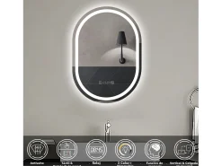 Clearance Aica Espejo de baño LED 60×80cm,reloj,antivaho,luminosidad regulable,ovalado Transparente