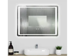 Aica Espejo-Espejo de baño LED 80×60cm,antivaho,interruptor táctil Transparente