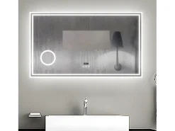 Aica Espejo-Espejo de baño LED 160×80cm,Reloj,Lupa,Bluetooth Transparente