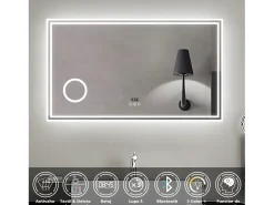 Aica Espejo-Espejo de baño LED 160×80cm,Reloj,Lupa,Bluetooth Transparente