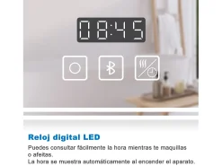 Aica Espejo-Espejo de baño LED 160×80cm,Reloj,Lupa,Bluetooth Transparente
