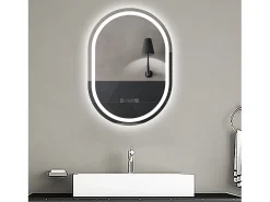 Aica Espejo de baño LED 50×70cm,reloj,antivaho,luminosidad regulable,ovalado Transparente Hot