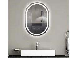 Aica Espejo de baño LED 50×70cm,reloj,antivaho,luminosidad regulable,ovalado Transparente Hot