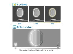 Discount Aica Espejo de baño LED 50×70cm, Bluetooth, antivaho, brillo ajustable Transparente