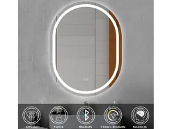 Discount Aica Espejo de baño LED 50×70cm, Bluetooth, antivaho, brillo ajustable Transparente