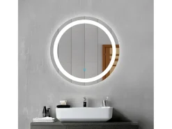 Discount Aica Espejo de baño LED redondo 60cm,antivaho,interruptor táctil Transparente