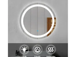 Discount Aica Espejo de baño LED redondo 60cm,antivaho,interruptor táctil Transparente