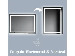 Aica Espejo de baño LED sin cobre 120×80cm,antivaho,interruptor táctil Transparente Best