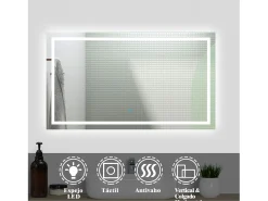 Aica Espejo-Espejo de baño LED sin cobre 100×80cm,antivaho,interruptor táctil Transparente