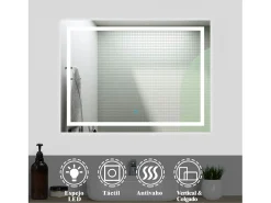 Aica Espejo de baño LED sin cobre 80×60cm,antivaho,interruptor táctil Transparente Clearance
