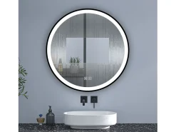 Outlet Aica Espejo de baño redondo LED 70cm con marco, antivaho, luminosidad regulable Transparente