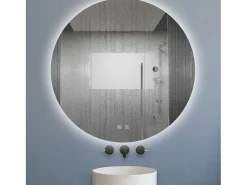 Aica Espejo-Espejo de baño redondo LED 70×70cm, antivaho, luz tricolor regulable, función memoria Transparente