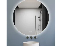 Aica Espejo-Espejo de baño redondo LED 70×70cm, antivaho, luz tricolor regulable, función memoria Transparente