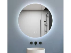 Aica Espejo-Espejo de baño redondo LED 60×60cm, antivaho, luz tricolor regulable, función memoria Transparente