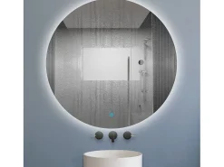 Aica Espejo de baño redondo LED 80×80cm, antivaho, brillo regulable, función memoria Transparente