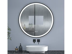 Sale Aica Espejo de baño redondo LED 60cm con marco, antivaho, luminosidad regulable Transparente