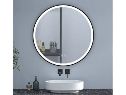 Sale Aica Espejo de baño redondo LED 60cm con marco, antivaho, luminosidad regulable Transparente