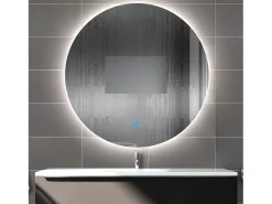 Best Aica Espejo de baño redondo LED 60×60cm, antivaho, brillo regulable, función memoria Transparente