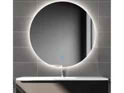 Best Aica Espejo de baño redondo LED 60×60cm, antivaho, brillo regulable, función memoria Transparente
