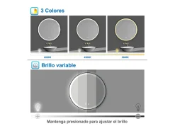 Aica Espejo-Espejo de baño redondo LED 80cm con marco, antivaho, luminosidad regulable Transparente